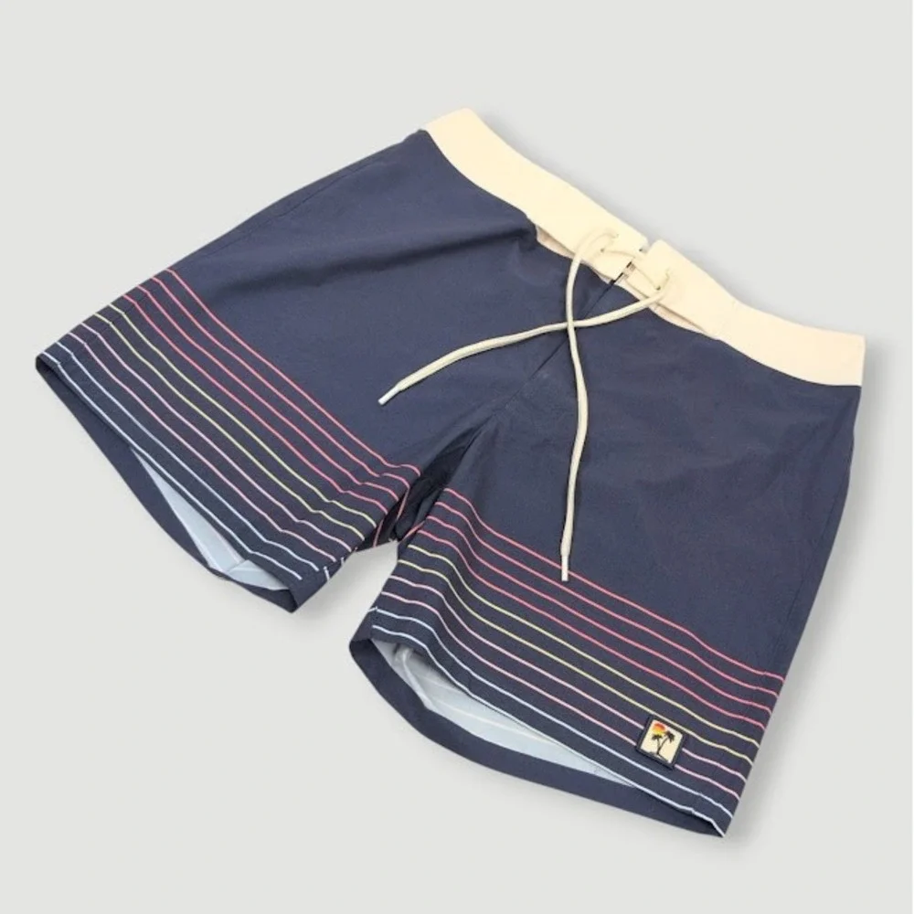 Marine Layer Striped Board Shorts Mens 32 Blue Resort Beach Surf Swimwear